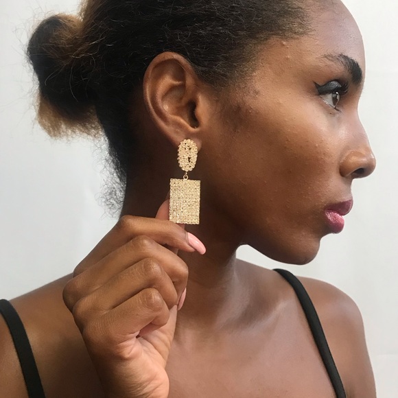 Sparkly Cubic Zirconia Rectangular Drop Earrings - Picture 14 of 15